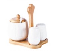 Amoura round condiments set with stand