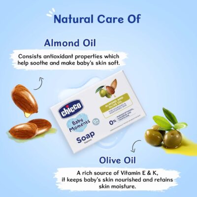 Chicco Baby Moments Soap 75g Buy 3 Get 1 Free For Nourished & Moisturised Skin With Natural Care of Almond & Olive Oil