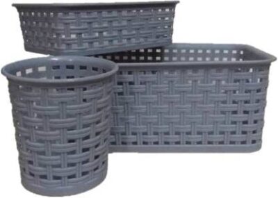 Joyo Multipurpose Cane Basket Plastic Rectangle, BPA Free, Shelf Storage Organizer (Assorted, Pack of 3)