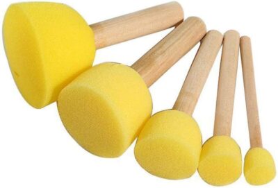 5 Pcs Round Stencil Sponge Wooden Handle Foam Brush Set Painting Tools for Kids DIY Painting Stencils Arts and Crafts Tool Accessories