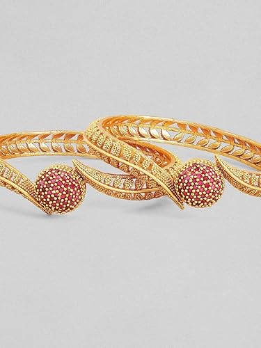 Rubans Set of 2 22K Gold-Plated Stylish Stone Studded Traditional Bangles for Womens & Girls