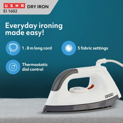 Usha EI 1602 1000-Watt Lightweight Dry Iron (multi-color)