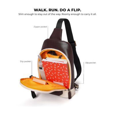 MOKOBARA The Memo Crossbody Sling Vegan Leather & Nylon Chest Bag Casual Shoulder Daypack (Mokogram- Tofu)