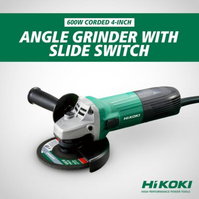 HIKOKI Corded Angle Grinder | 600W Powerful Motor | 0-V Restart Protection | 1.7 KG | 12000 RPM | 100mm Wheel Dia | 197mm Grip | Slide Switch | Side Handle | Wrench Included | G10SS2