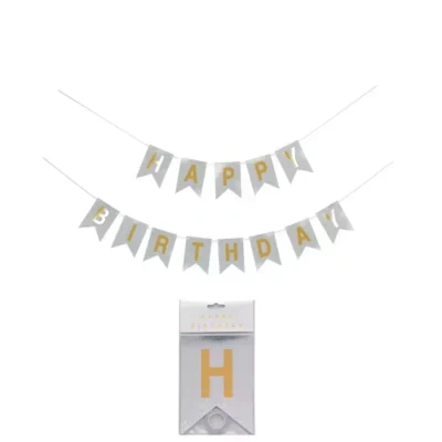 Silver Glitter Happy Birthday Banner | Party Decoration | Reusable Hanging Bunting