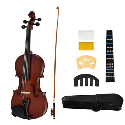 JUAREZ Legnò Violin Kit, Full Size 4/4 Hand-Carved Solid Spruce Top, Solid Maple Back & Sides, JRV212DB with Redwood Bow, Rosin, Full Tone Sticker, Mute, Bridge, Oblong Case, Dark Brown