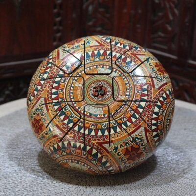 India Meets India OM Steel Tongue Drum Percussion Hangpan Drum Hand drum Musical Instrument with Bag and Mallets Stick (6 Inch, Mandala Brown)
