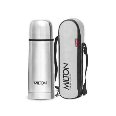 Milton Flip Lid 350 Thermosteel Water Bottle 350 ml, 24 Hr Hot and Cold I Leak Proof Lid with Jacket, ISI Certified I Vacuum Insulated I for Office, Gym, School I Silver