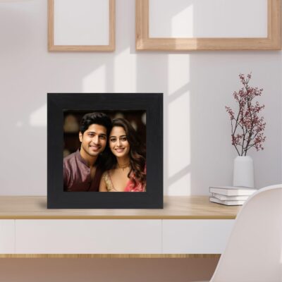 THE FINE FRAMER 5x5 Inch Customized Photo Frame with Photo Print | Engineered Wood Tabletop Frame | 1-Inch Thick Self-Standing Shadow Box Frame | Personalized Gift for Home & Office Décor (Black, Square)