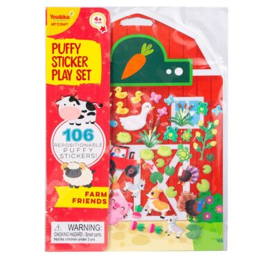 Youreka Puffy Sticker Playset Farm Friends, 106 Repositionable Puffy Stickers, Art & Craft Set for Kids, 4Y+