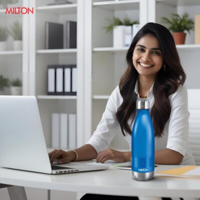 Milton Duo DLX 1000 Thermosteel Bottle, 1 Litre, Matt Blue | 24 Hr Hot & Cold | Leak Proof | Easy Grip | Rust Proof | Double Wall Vacuum Insulated | Ideal for Office, Travel & Gym