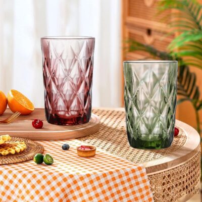 bellemax 300 ML Pink Premium Juice Glasses Drinking Glasses,Highball Lead-Free Glasses,Tumblers for Water,Juice,Beer,Cocktail and Mixed Drinks - 6 Pieces,Transparent (BM-11)