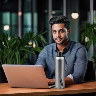 Milton Aura 1000 Thermosteel Water Bottle, 1 Litre, Silver | 24 Hr Hot & Cold | Leak Proof | ISI Certified | SS304 Stainless Steel | Rust Proof | Vacuum Insulated | Ideal for Office, Gym & Travel