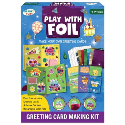 SparkLPlay Greeting Card Making Kit for Ages 4 to 9 | DIY Kit for Kids | Art and Craft Kit | Foil Fun Activity | Birthday Gift for Girls & Boys | Make 6 Cards for Friends & Family