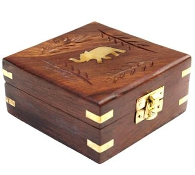 ITOS365 Handmade Wooden Jewellery Box for Women Jewel Organizer Square Elephnt Décor, Gifts Item, 4x4 Inches