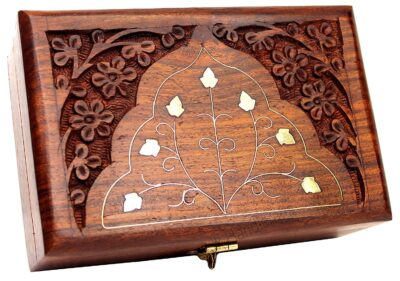Handmade Wooden Jewelry Box for Women Wood Jewel Organizer Hand Carved with Intricate Carvings Gift Items - 6 inches (Brown02)