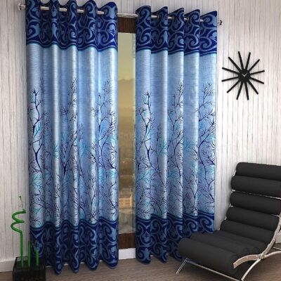 Home Sizzler 2 Piece Elegant Panel Eyelet Polyester Window Curtains - 5 Feet, Blue