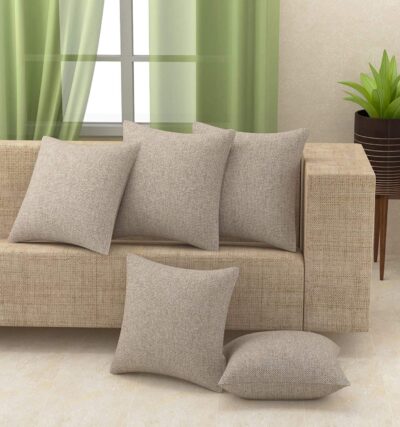 Yellow Weaves Jute Texture Cushion Covers, 16 X 16 Inches, Beige, Set of 5, 250 tc