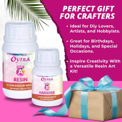 Oytra Resin Art Liquid Hardener for Craft Beginners Materials Kit Ultra Crystal Clear Coat Transparent Epoxy 2 1 Ratio Bubble Release Artists Jewellery Set Casting Tabletop DIY Project (300 Grams)