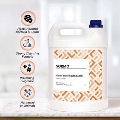 Solimo Handwash Liquid Refill Can | 5 Litre | Antibacterial Germ-Protect | Advanced Disinfection Formula| pH Balanced