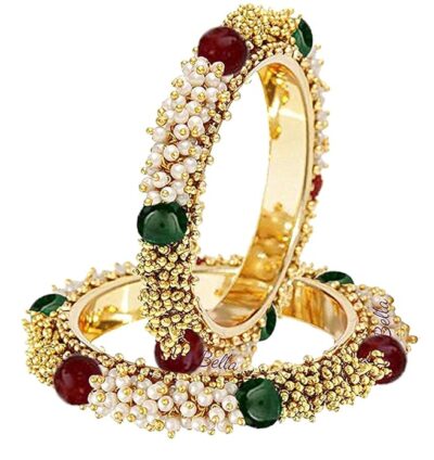 YouBella Jewellery Traditional Gold Plated Pearl Studded Bracelet Bangles Set for Girls and Women