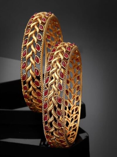 Sukkhi Traditional Gold Plated Red And Green Kada Bracelet Bangle Jewellery Set for Women & Girls
