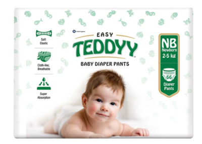 TEDDYY Easy Baby Diaper Pants New Born Size (66 Pieces) with Rash Protection & 3x Faster Absorption