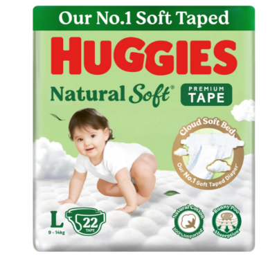 Huggies Natural Soft Premium Tape Diapers Large Size L (9-14 kg) - 22 Pieces