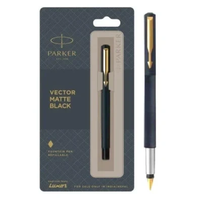 Parker Vector Matte Black Fountain Pen With Stainless Steel And Gold Trim 650