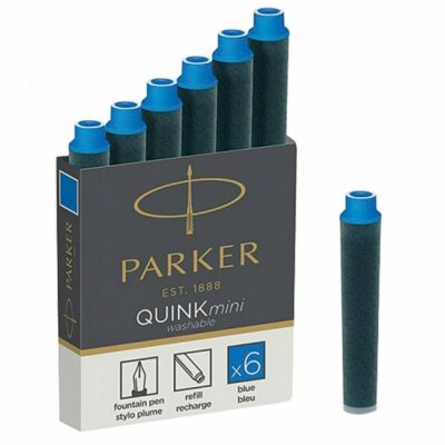 parker quink ink 6 pcs mini cartridges washable blue