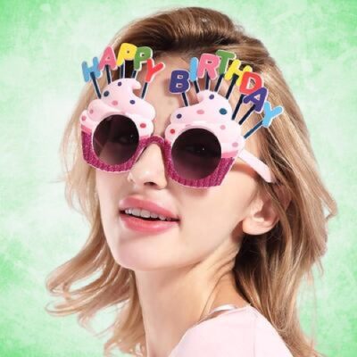 Birthday Cake Party Glasses – Pink with Polka Hat Design (GC-PINK,YLW,GRN,RED&LAVENDER)