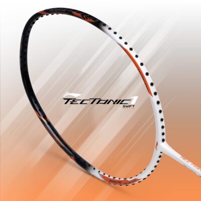 Li-Ning Tectonic 1S Carbon Fibre Strung Badmiton Racket with Free Full Cover (White/Black/Copper, 83 Grams)