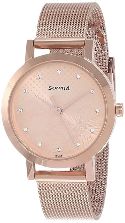 Sonata Linnea Rose Gold Dial Women Analog Watch with Stainless Steel Strap-NR8174WM02