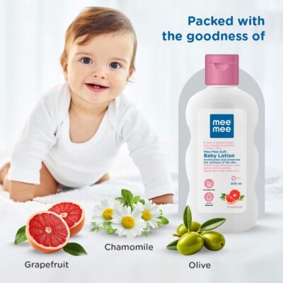 Mee Mee Moisturizing Baby Lotion 400ml for Face & Body | Chamomile & Grapefruit Extracts | For All Skin Types, For Newborns/Kids | For 24Hrs Moisturization | Hypoallergenic, Balanced pH