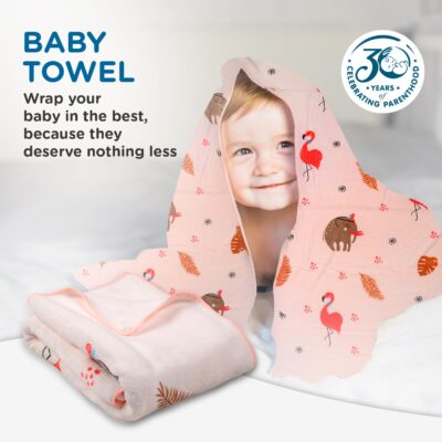 Mee Mee Micro Fiber Baby Bath Towel for New Born | Wash Cloth, Quick Absorbent, Extra Soft Cotton Towels for Kids/Toddlers/Infants/Babies, Pack of 1, Pink 70X110 CM