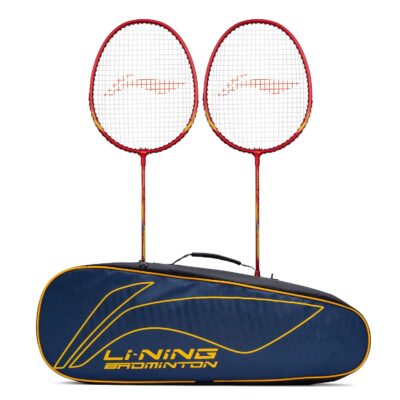Li-Ning Aluminium XP 707 Pro Strung Badminton Racket (2Xrackets + 1 Kit Bag, Red/Yellow)