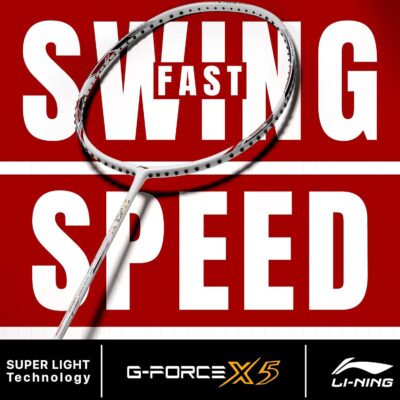 Li-Ning G-Force X5 Carbon Fibre Badminton Racket with Free Full Cover(82 Grams, 28 Lbs) (White/Red)
