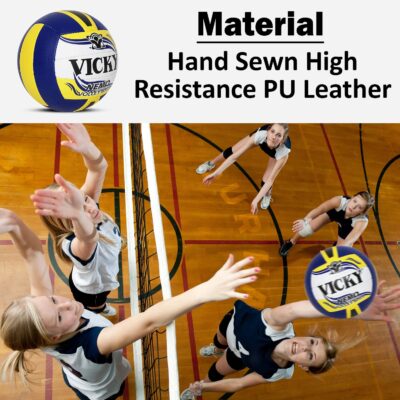 Vicky Nemo Volleyball Exquisite Craft & High Resistant Hand Sewn P.U. Leather Built Ideal Ball for Competition- Blue/Yellow/White