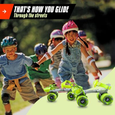 Vicky Mars Roller Skate Stylish Size Adjustable Unisex Skates with Brakes & Fibre Roll 4 Wheels for Indoor and Outdoor Skating (21-28 cm, Yellow)