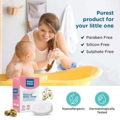 Mee Mee Baby Soap: Chamomile & Olive Extracts, Dermatologist-Tested for Gentle Baby Skin, Paraben-Free, No Chemicals, Tear-Free, Suitable from Birth, 75g