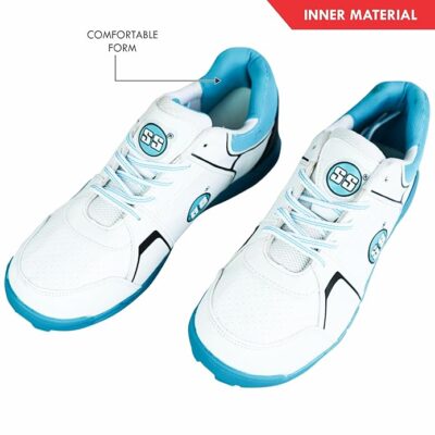 SS Josh Cricket Shoes (Color: White & Sea Green, Size: UK2/ US3/ EU36) | for Mens & Boys | Material: PU & Mesh | Lightweight and Durable Long Lasting Performance