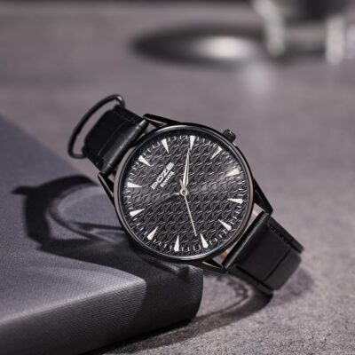 Sonata Poze Quartz Black Dial Black Leather Strap Analog Watch for Men-SP70047NL01W