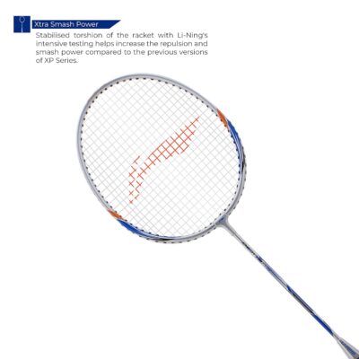 Li-Ning XP - 80 - IV Aluminium Strung Badminton Racket with Full Racket Cover (Grey/Blue, Pack of 2 with 2 Covers) | For Beginners | 95 grams | Maximum String Tension - 20lbs
