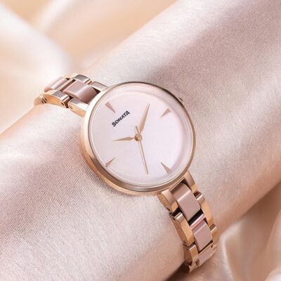 Sonata Quartz Analog Mother of Pearl Dial Two Toned Stainless Steel Strap Watch for Women