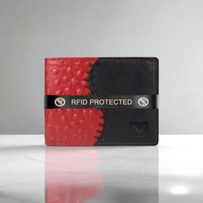 Al Fascino Red and Black Stylish Leather RFID-Blocking Wallet for Men