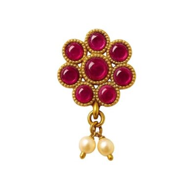 Gold Tone Floral Nosepin with Stones and Faux Pearl Detailing – Lightweight and Elegant jewellery Accessory for Women’s Traditional and Modern Wear