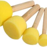 5 Pcs Round Stencil Sponge Wooden Handle Foam Brush Set Painting Tools for Kids DIY Painting Stencils Arts and Crafts Tool Accessories