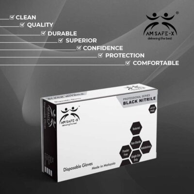 Nitrile Powder-free Disposable Gloves (Medium, Black) -pack of 100 Pieces