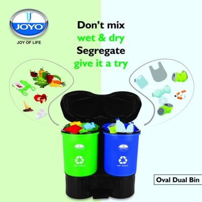 Joyo Oval Dual 2 In 1 Dustbin with Lid Step-On Pedal Bin. Twin Color Dustbin for segregation of dry and wet waste. Dustbin for Kitchen, Bathroom, Home & Office 15.4 Liters - Green & Blue