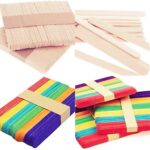 200 Sticks(100 Colored and 100 Plain) Sticks Natural Wooden ice Cream Sticks for School Projects